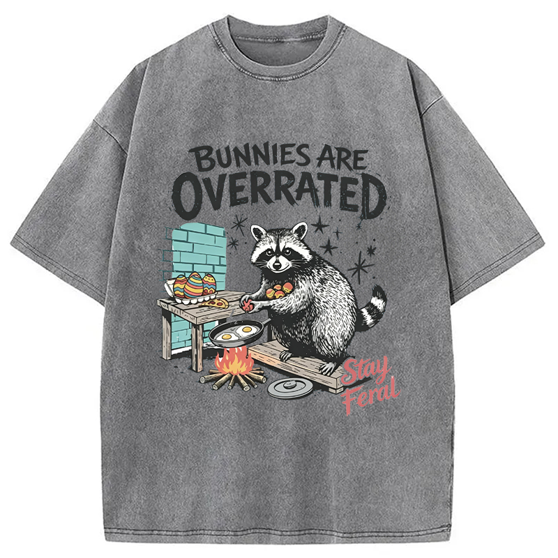 Tokyocanvas Bunnies Are Overrated Raccoon Easter Washed T-Shirt