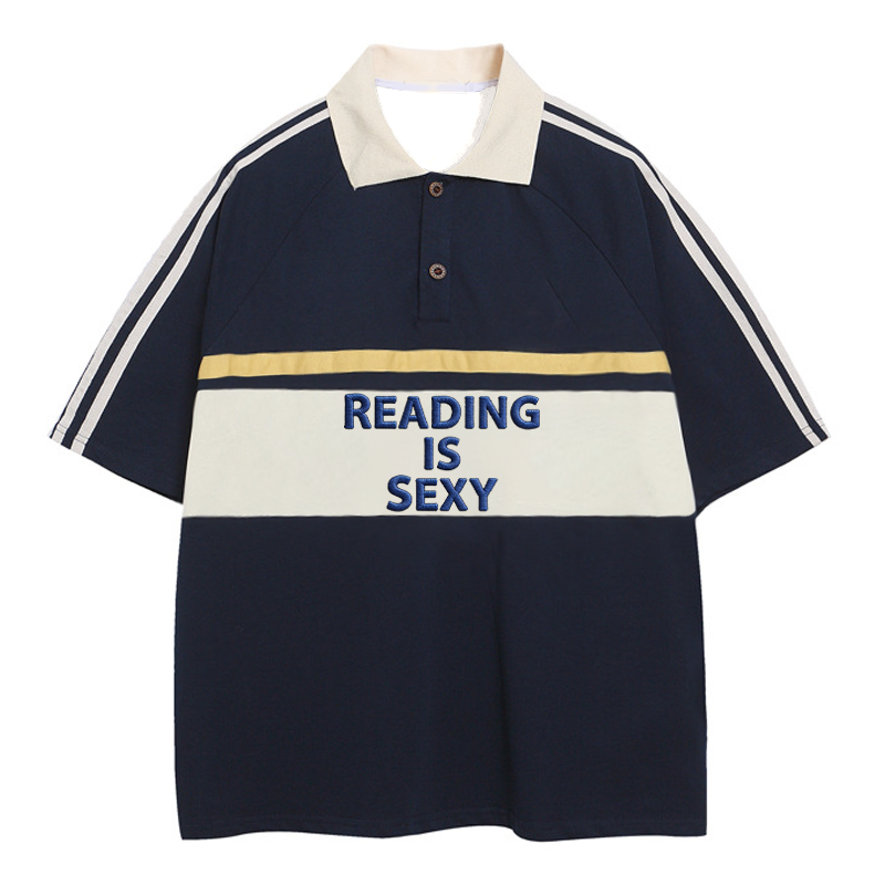 Tokyocanvas Reading Is Sexy Polo Embroidered T-Shirt