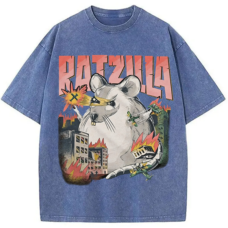 Tokyocanvas Funny RATZILLA Washed T-Shirt