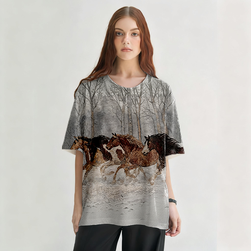 Tokyocanvas Wild Horses Graphic Print T-shirt