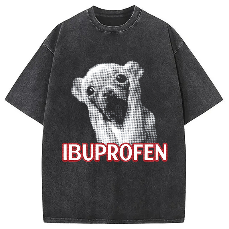 Tokyocanvas Ibuprofen Funny Dog Meme Washed T-Shirt