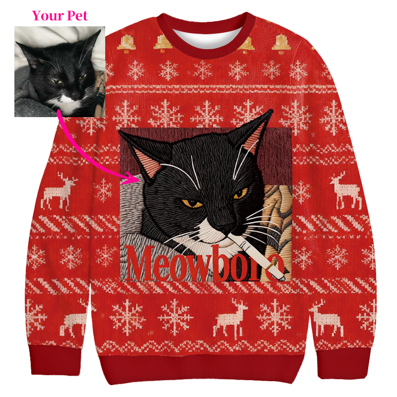 Tokyocanvas Red Custom Cigarette Christmas Ugly Sweatshirt