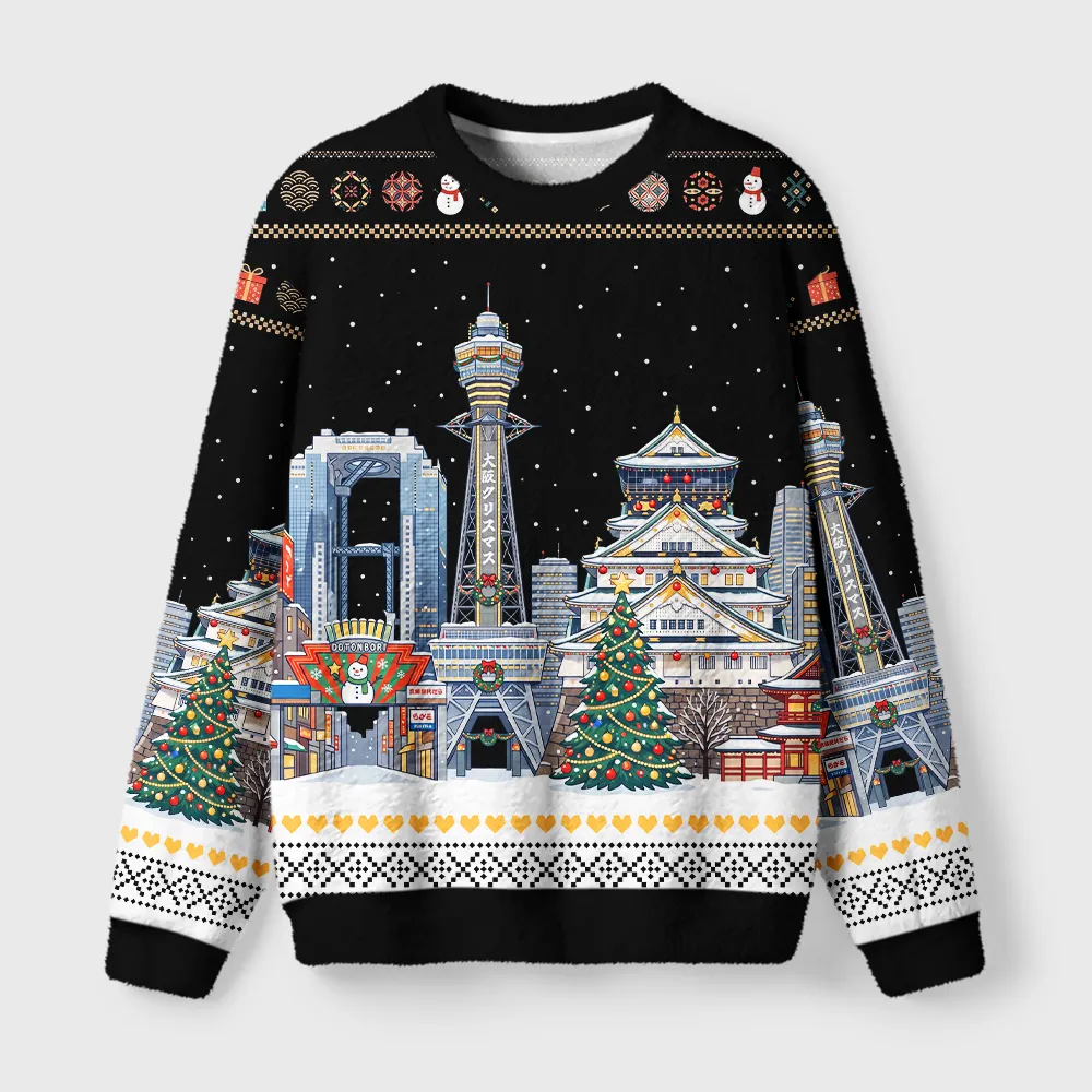Tokyocanvas Osaka Christmas Night Fuzzy Christmas Ugly Sweatshirt