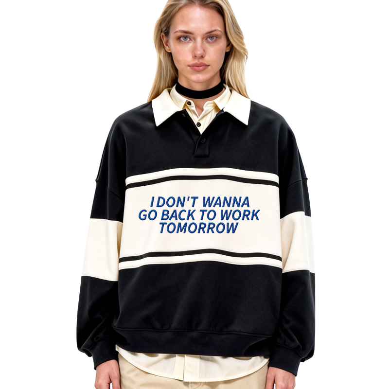 Tokyocanvas Don't Want Work Polo Embroidered Sweatshirt