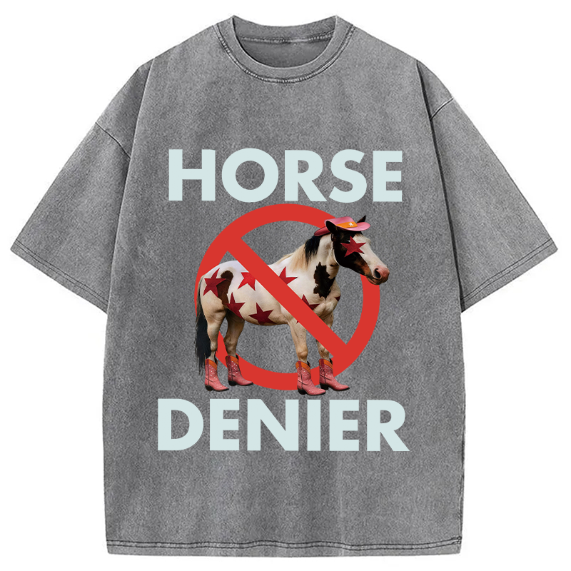 Tokyocanvas Funny Star-Spangled Cowboy Horse Denier Washed T-Shirt