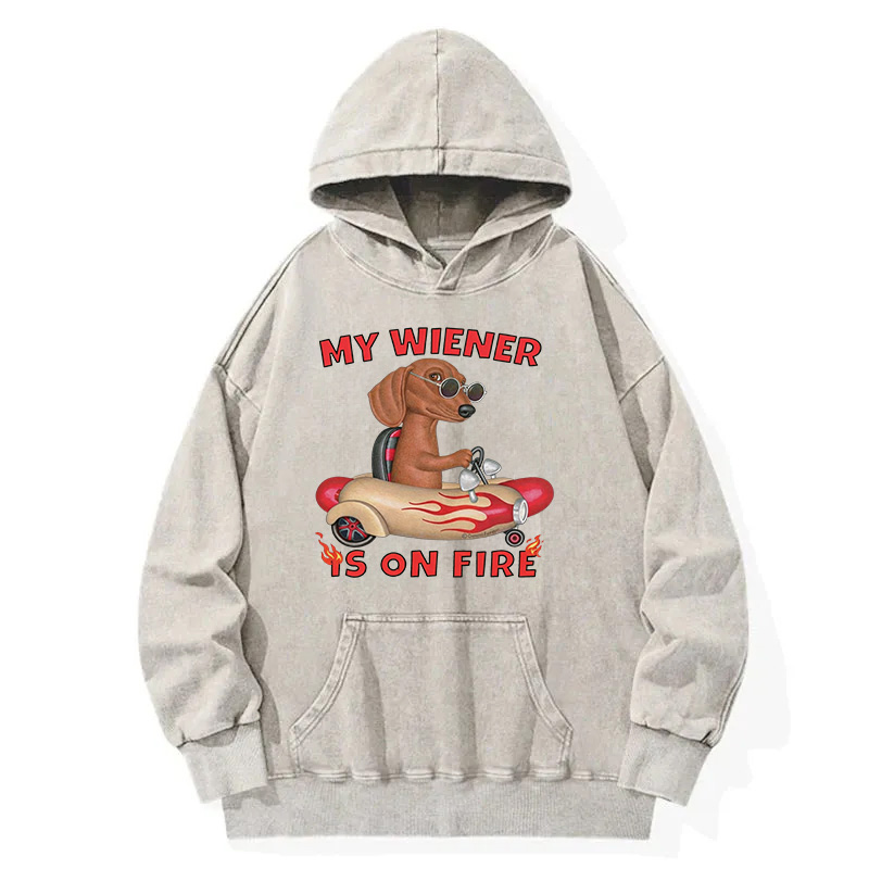 Tokyocanvas My Wiener Is On Fire Funny Dog Washed Hoodie