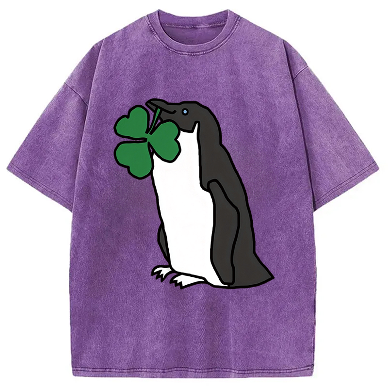 Tokyocanvas St Patricks Day Penguin Washed T-Shirt