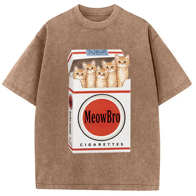 Tokyocanvas MeowBro Funny Washed T-Shirt