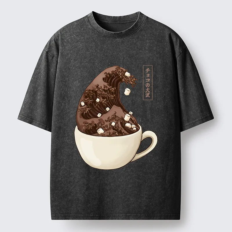 Tokyocanvas Coffee Wave Art Washed T-Shirt