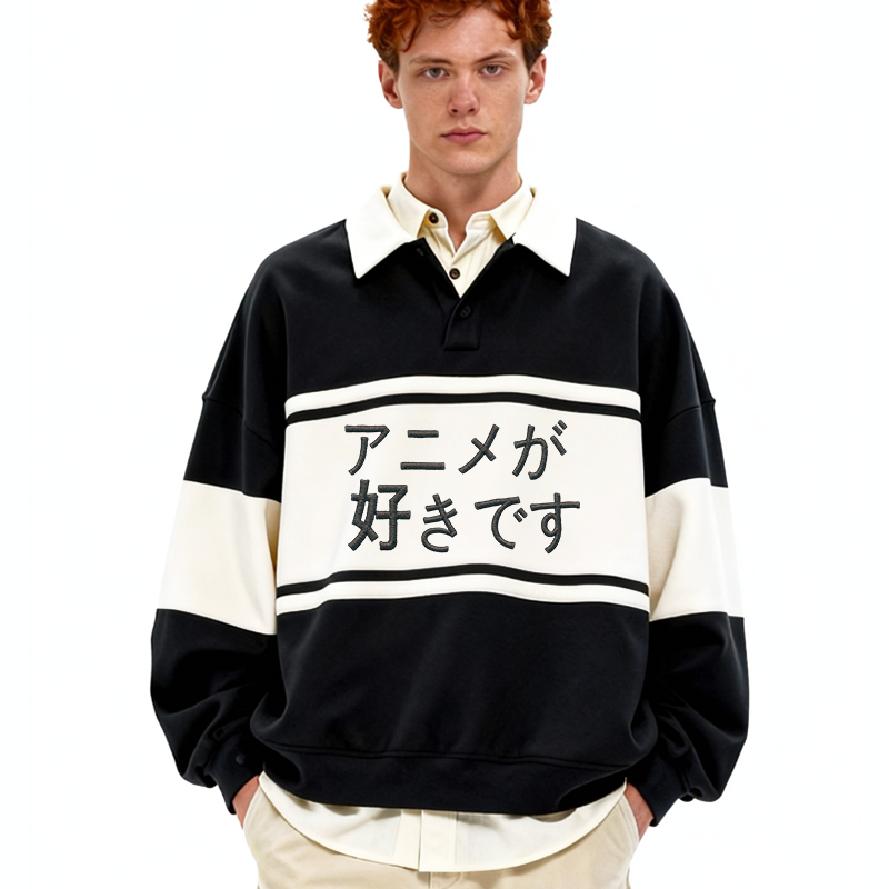 Tokyocanvas I like Anime Japanese Polo Embroidered Sweatshirt