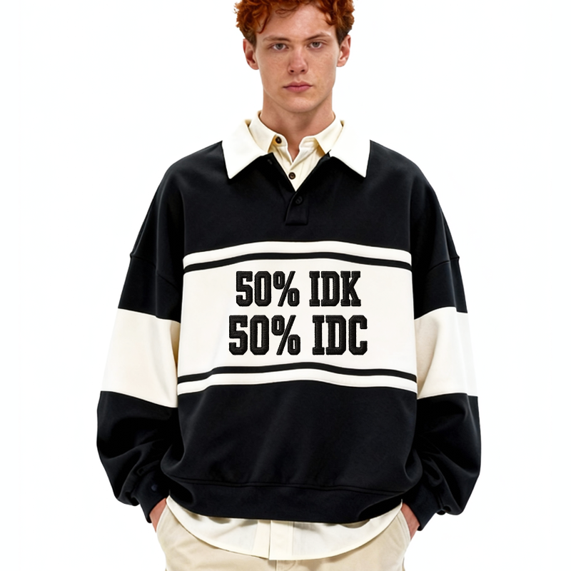 Tokyocanvas Half Half Polo Embroidered Sweatshirt