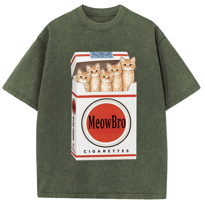 Tokyocanvas MeowBro Funny Washed T-Shirt