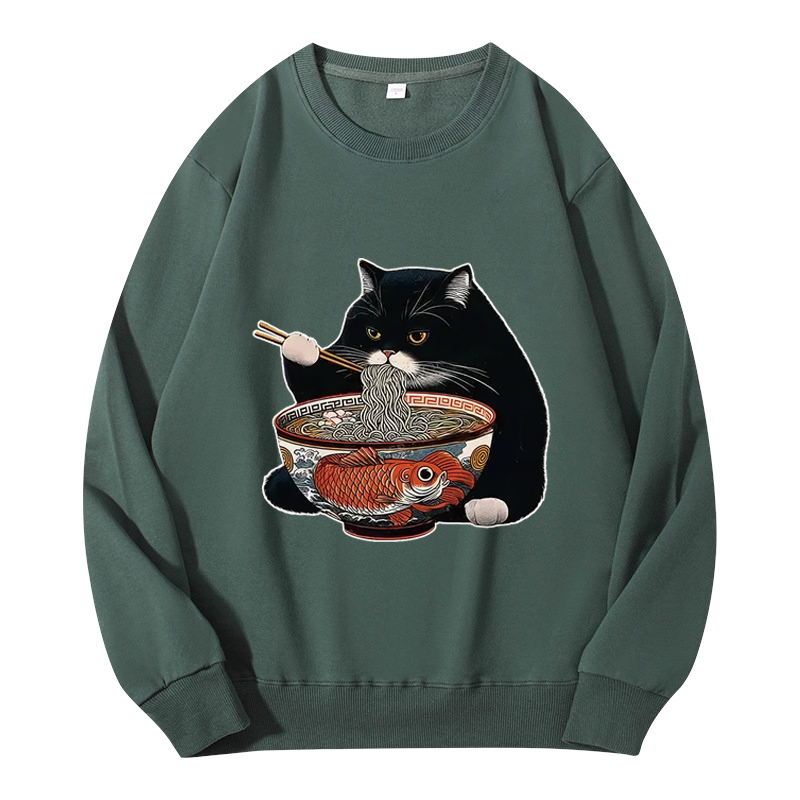 Tokyocanvas Fat Cat Eating Ramen Classic Sweatshirt