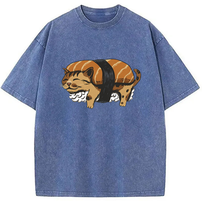 Tokyocanvas Nigiri Sushi With Cat Filling Washed T-Shirt