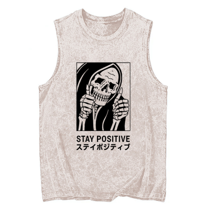 Tokyocanvas Stay Positive Skeleton Washed Tank