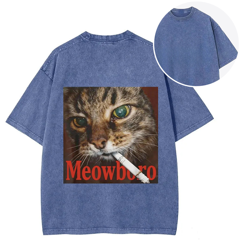 Tokyocanvas Funny Smoking Cat Meme Back Washed T-Shirt