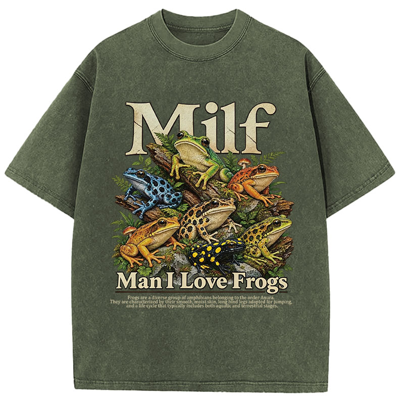 Tokyocanvas Man I Love Frogs Text Washed T-Shirt