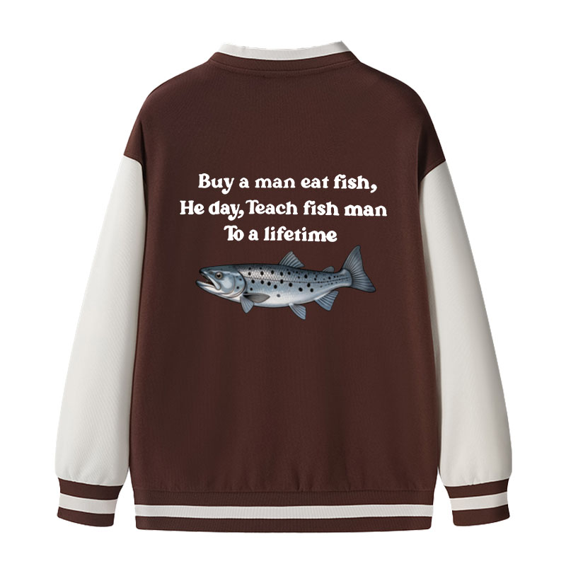 Tokyocanvas Buy A Man Eat Fsh Varsity Jacket