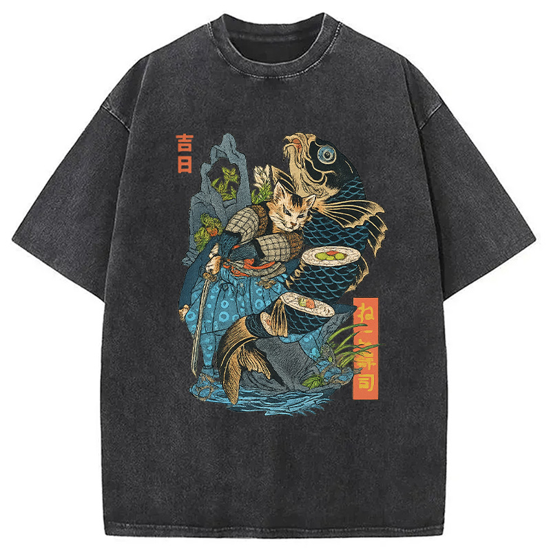 Tokyocanvas Neko Sushi Washed T-Shirt