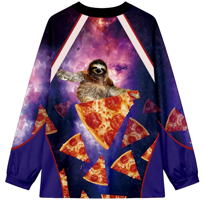 Tokyocanvas Sloth Pizza Long Sleeve Graphic Print T-Shirt