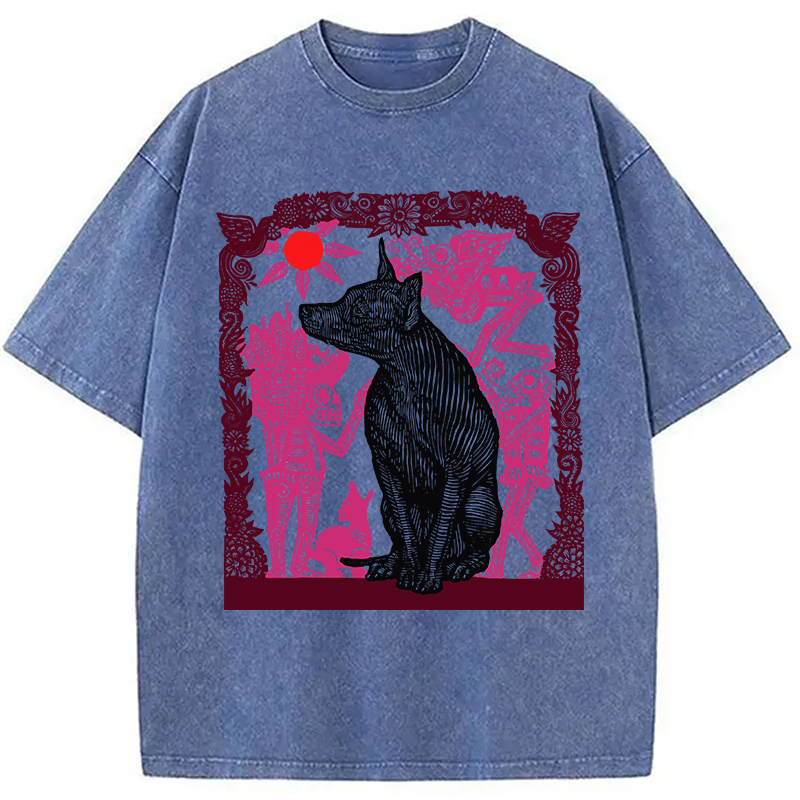 Tokyocanvas Day Of The Dog Woodcut Washed T-Shirt