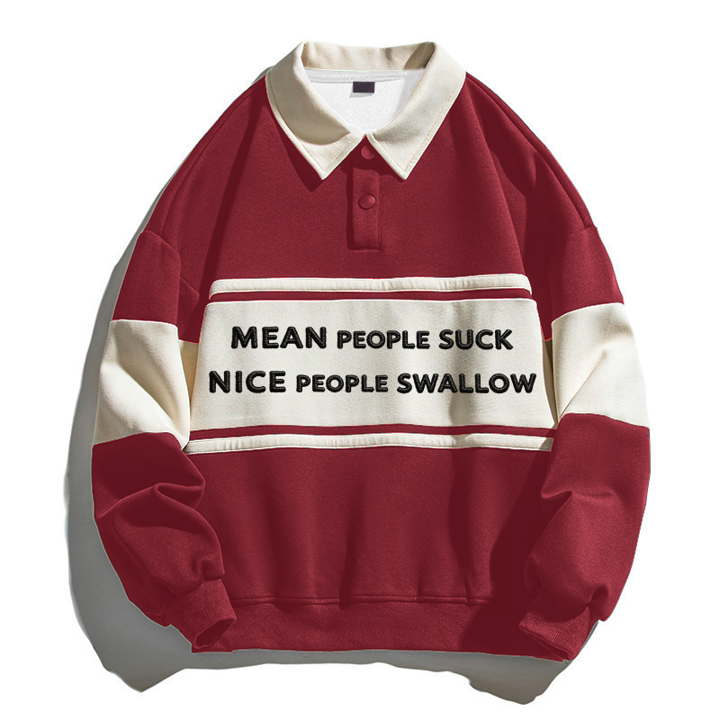 Tokyocanvas Mean People And Nice People Polo Embroidered Sweatshirt