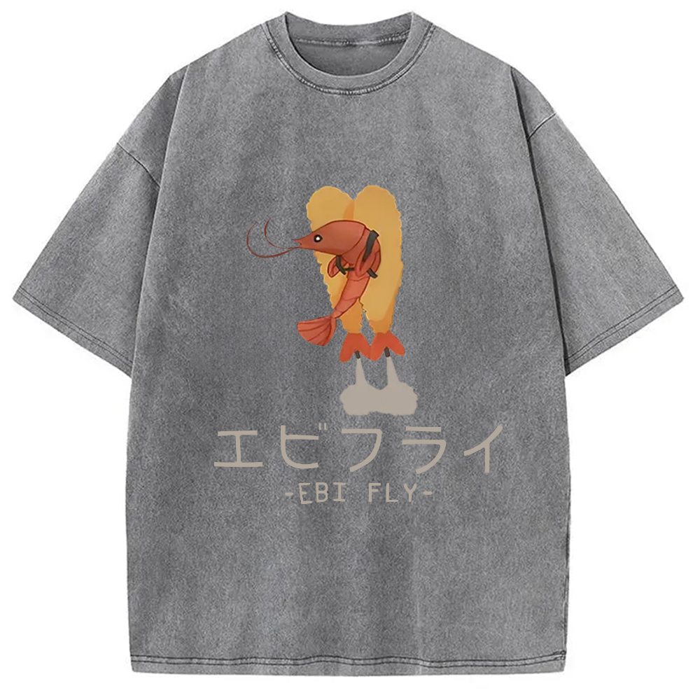 Tokyocanvas Yummy Fried shrimp Washed T-Shirt