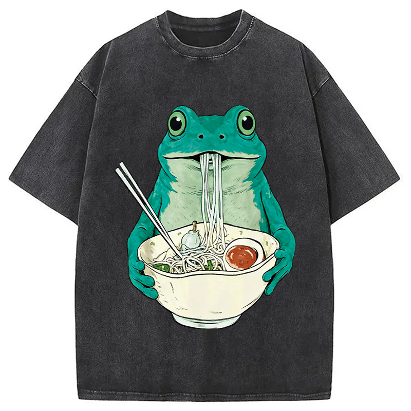 Tokyocanvas Vintage Frog Ramen Japanes Washed T-Shirt