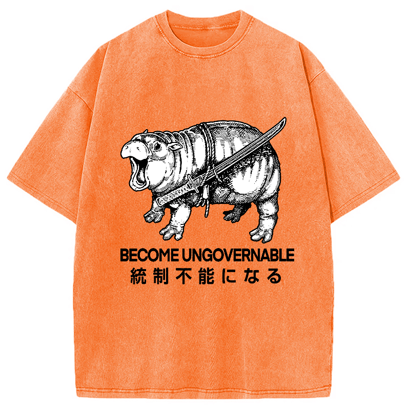 Tokyocanvas Moo Deng Carrying A Samurai Sword Washed T-Shirt