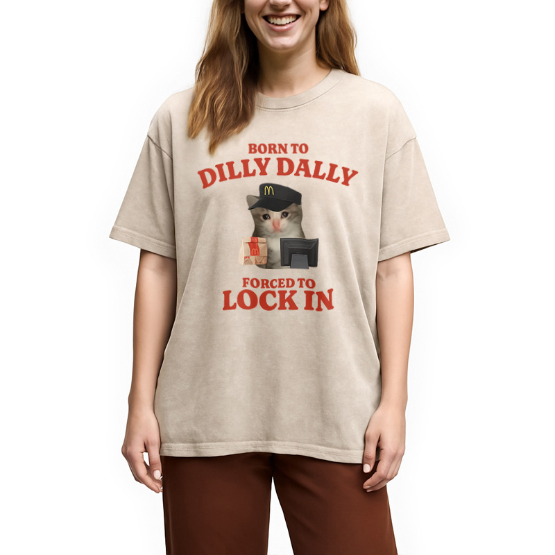 Tokyocanvas Forced to Lock In Cat Meme Washed T-Shirt