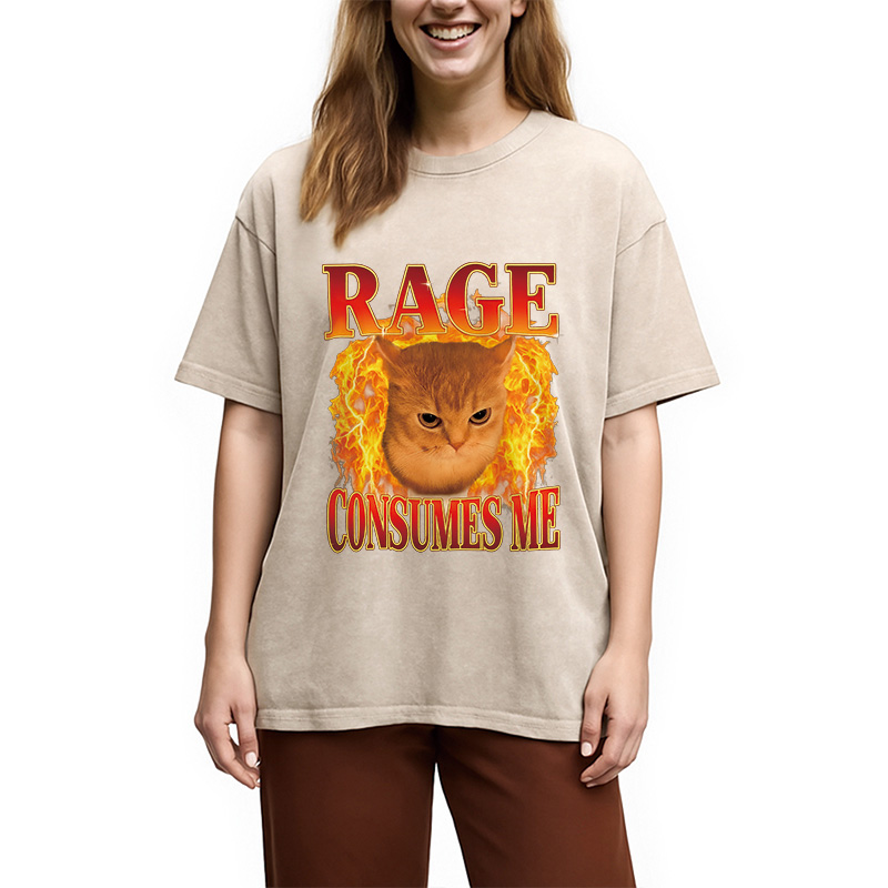 Tokyocanvas Rage Consumes Me Edgy Funny Cat Meme Washed T-Shirt