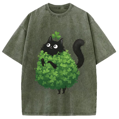 Tokyocanvas St. Patrick's Day Decorated Cat Washed T-Shirt