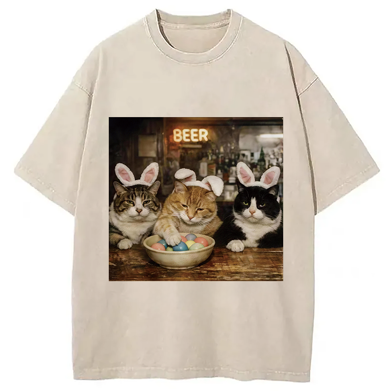 Tokyocanvas Funny Easter Cats Washed T-Shirt