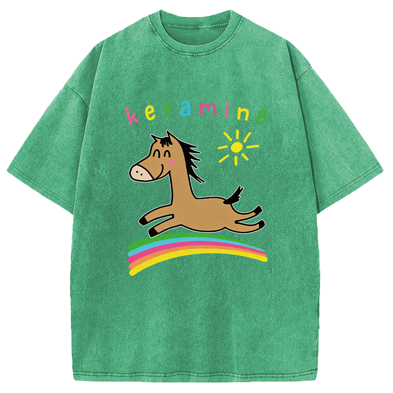 Tokyocanvas Funny Ketamine Cute Trippy Horse Washed T-Shirt