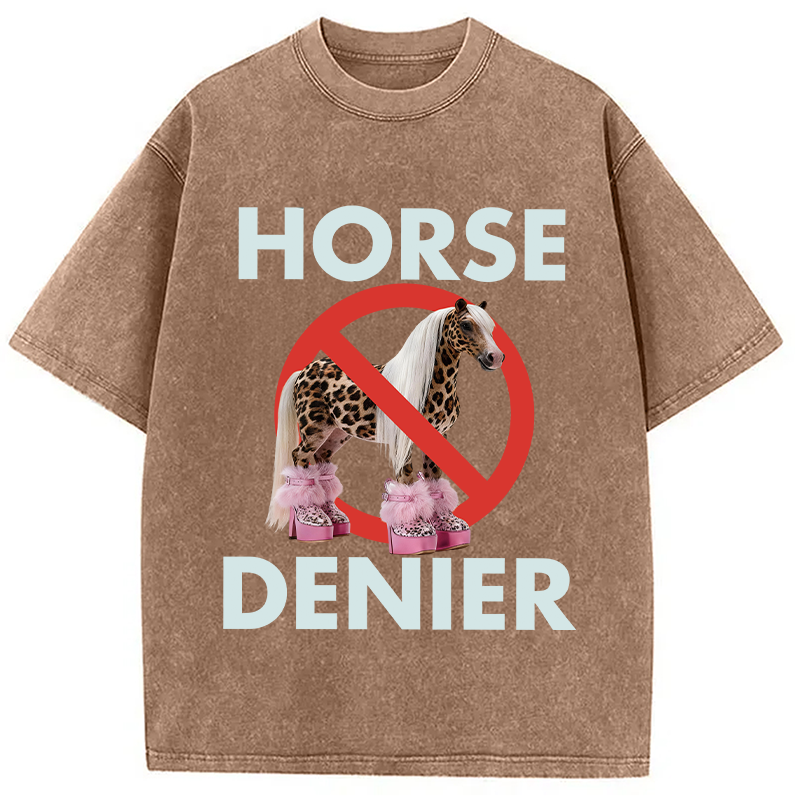 Tokyocanvas Funny Leopard Diva Horse Denier Washed T-Shirt