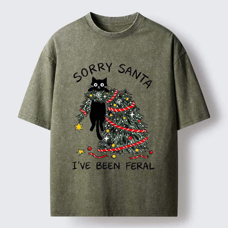Tokyocanvas Funny Wild Cat Christmas Chaos Washed T-Shirt