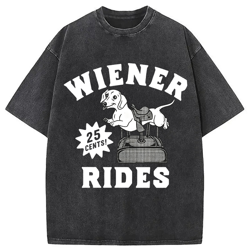 Tokyocanvas Wiener Rides Funny Dog Washed T-Shirt