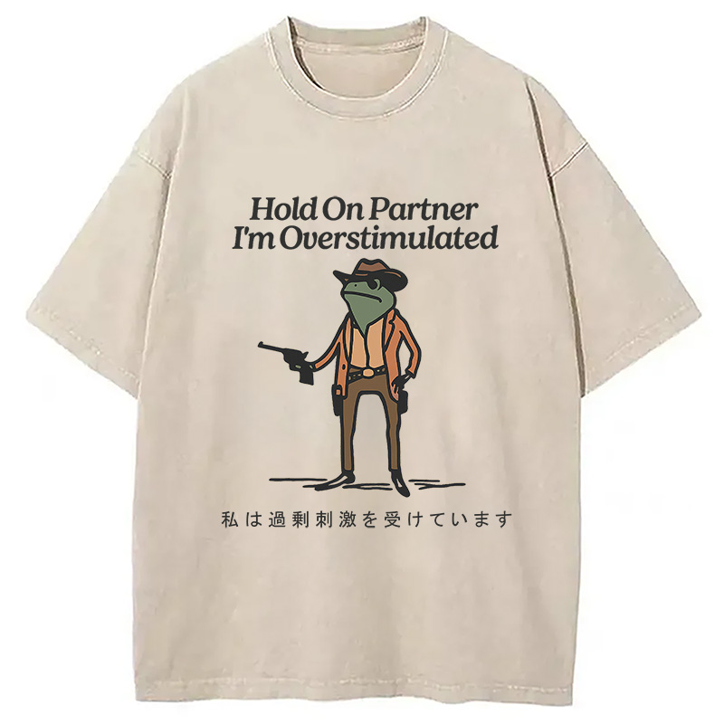 Tokyocanvas Hold On Partner I'm Overstimulated Washed T-Shirt