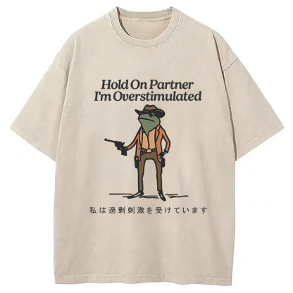 Tokyocanvas Hold On Partner I'm Overstimulated Washed T-Shirt