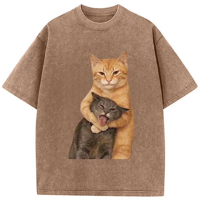 Tokyocanvas Fighting Cat Meme Washed T-Shirt