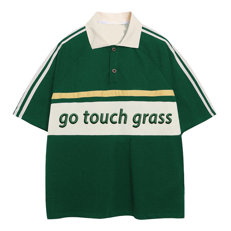 Tokyocanvas Go Touch Grass Polo Embroidered T-Shirt