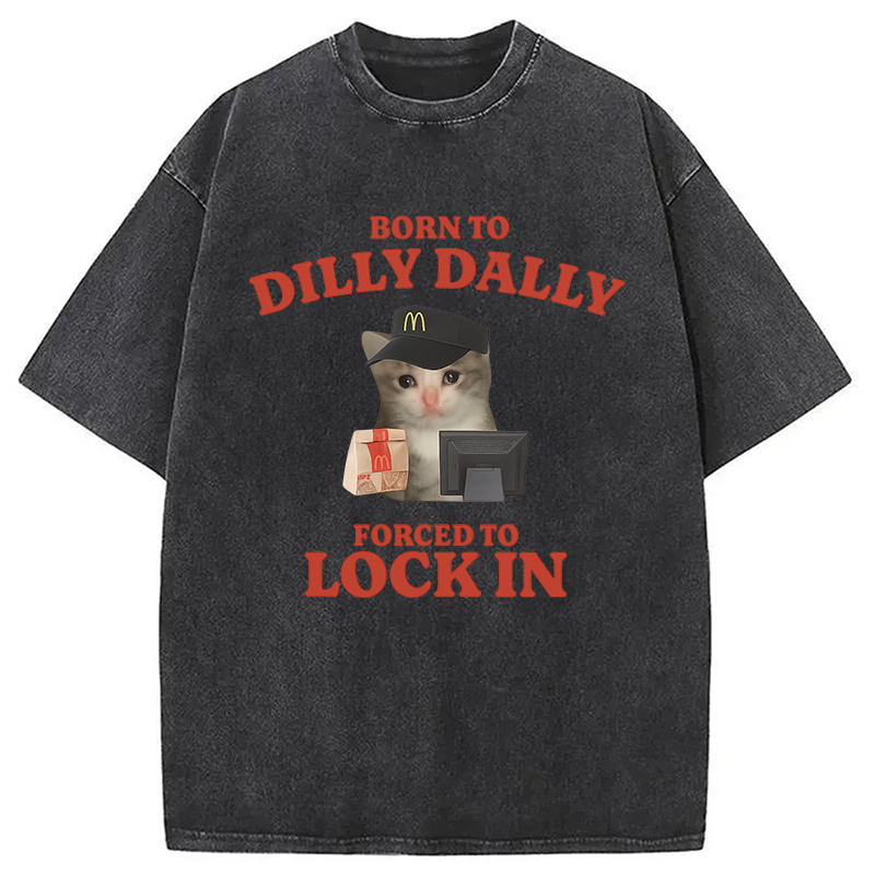 Tokyocanvas Forced to Lock In Cat Meme Washed T-Shirt