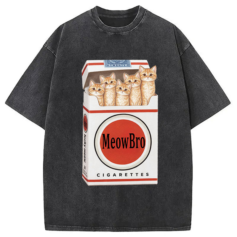 Tokyocanvas MeowBro Funny Washed T-Shirt