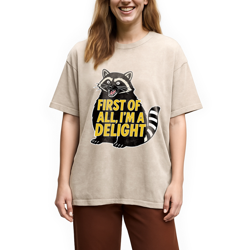 Tokyocanvas First of All I'm a Delight Raccoon Washed T-Shirt