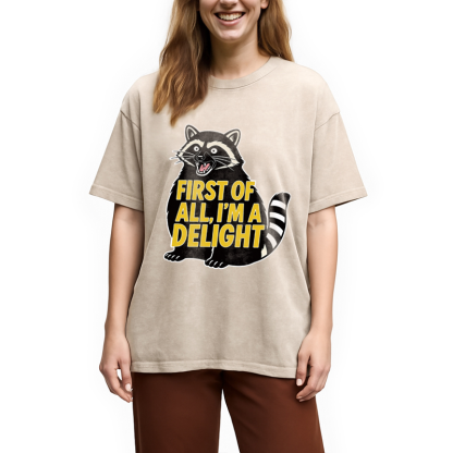 Tokyocanvas First of All I'm a Delight Raccoon Washed T-Shirt