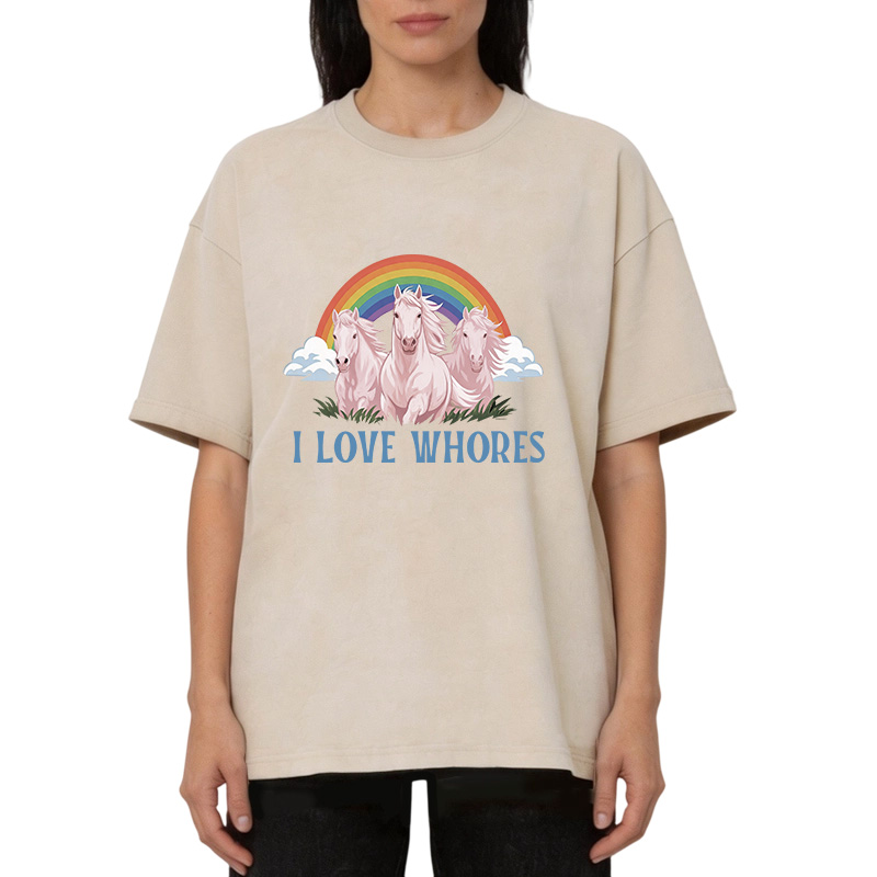 Tokyocanvas I Love Whores Rainbow Horse Washed T-Shirt