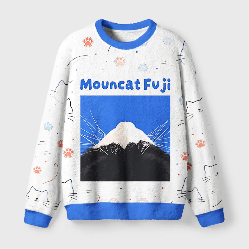 Tokyocanvas Cute Cat Fuji Mountain Art Fuzzy Christmas Ugly Sweatshirt