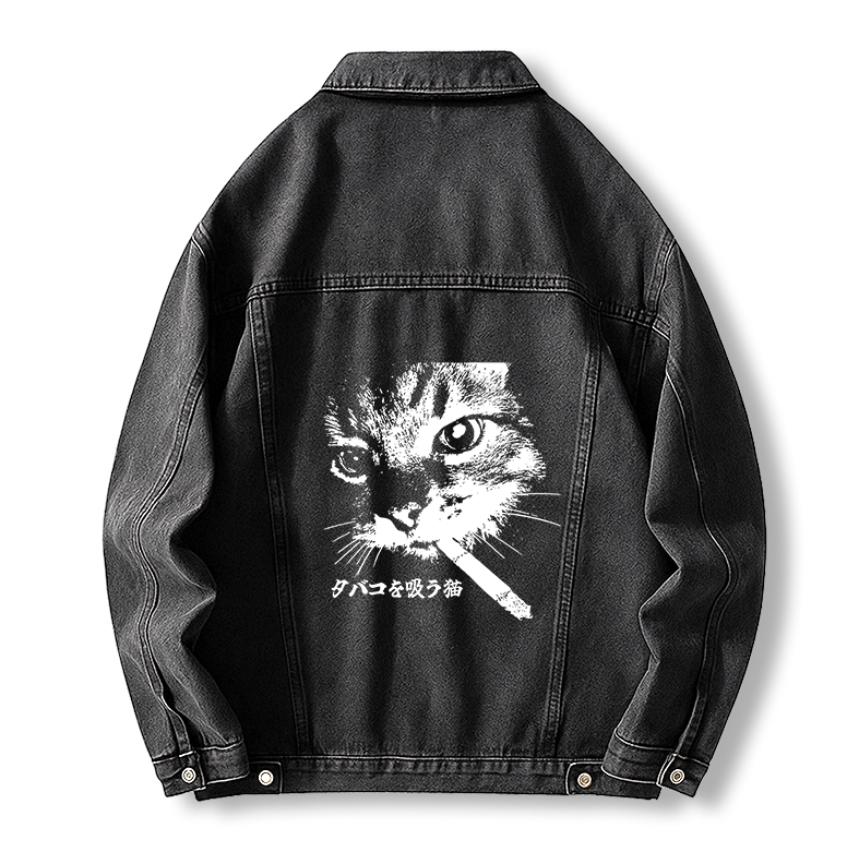 Tokyocanvas Retro Cat Smoking Jean Jackets