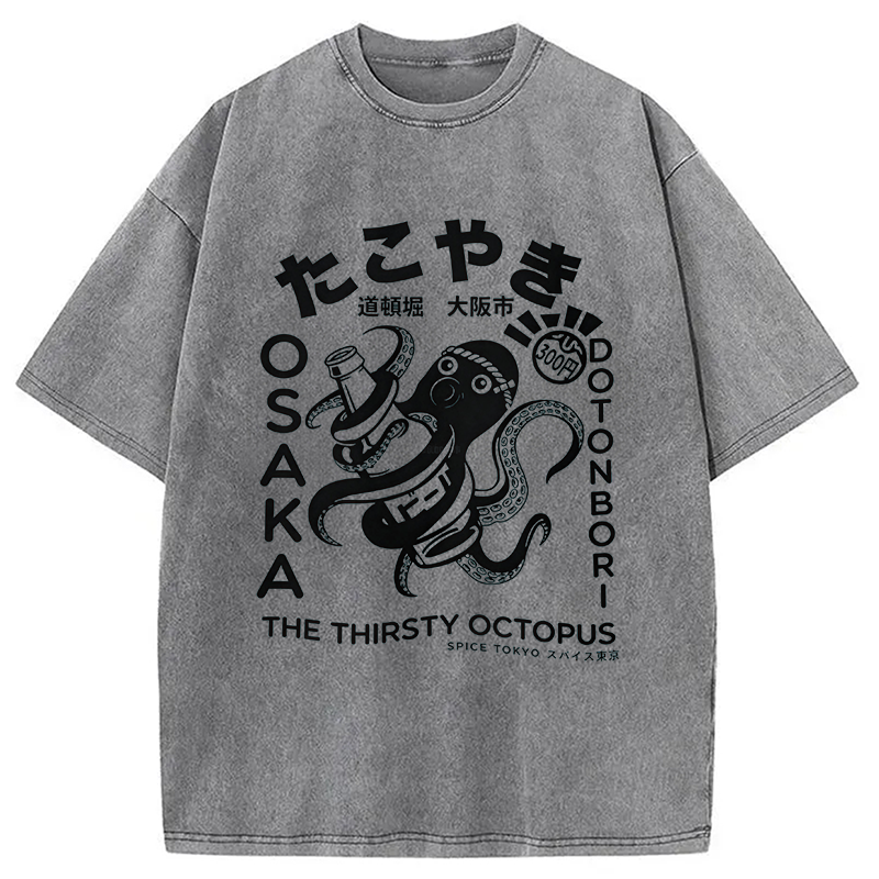Tokyocanvas The Thirsty Octopus Washed T-Shirt