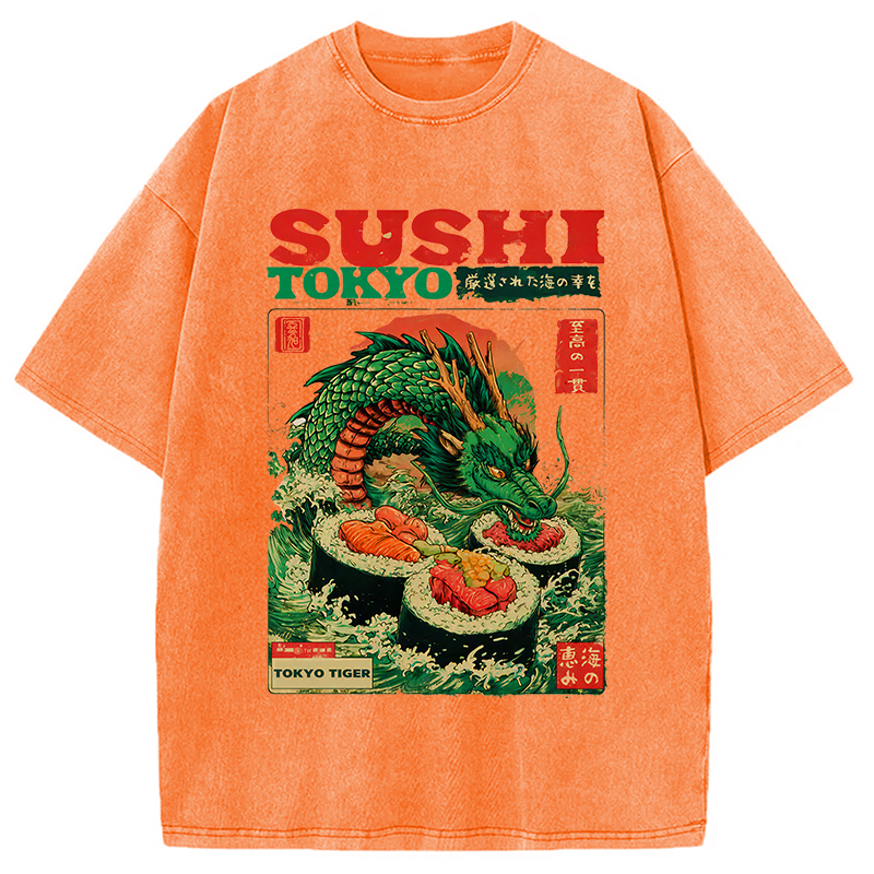 Tokyocanvas Ocean Dragon Sushi Washed T-Shirt